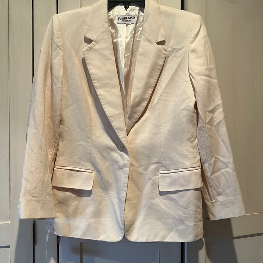 NWT PENDLETON 100% virgin wool cream blazer size small petite